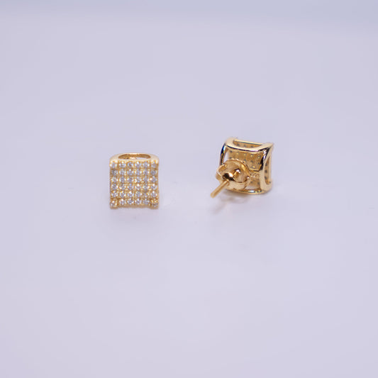 8mm Square Iced Out Gold Studs | VVS