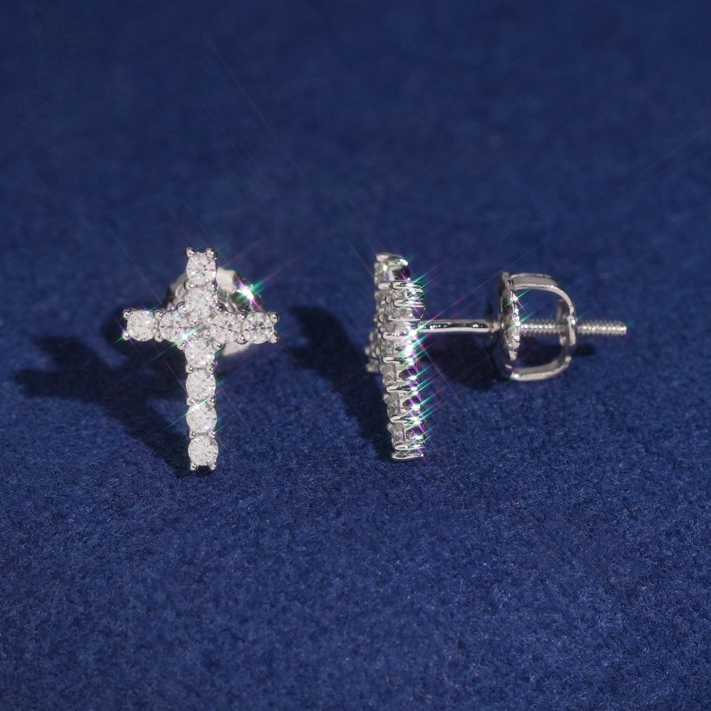 Cross Stud Earrings | 925 Silver | VVS Moissanite | Passes Diamond Tester