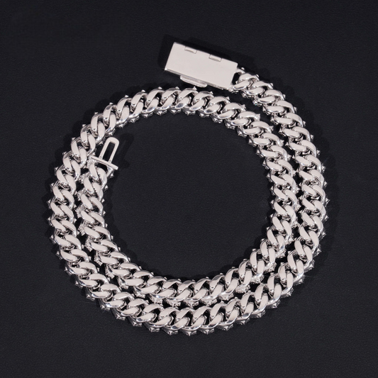 12mm Miami Cuban Chain | 925 Silver | VVS Moissanite | Passes Diamond Tester