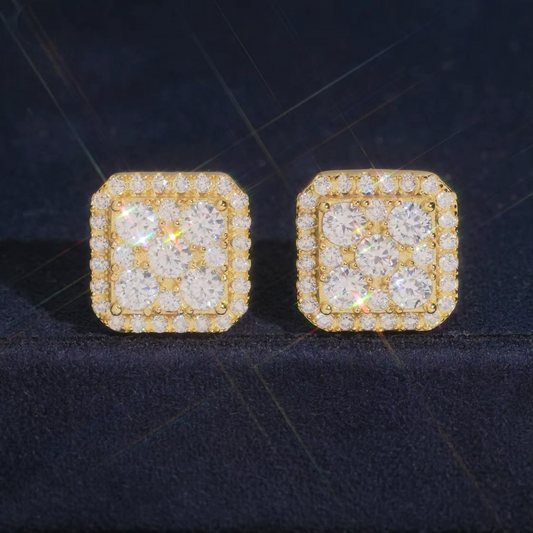 Square Cluster Studs | 925 Silver | VVS Moissanite | Passes Diamond Tester
