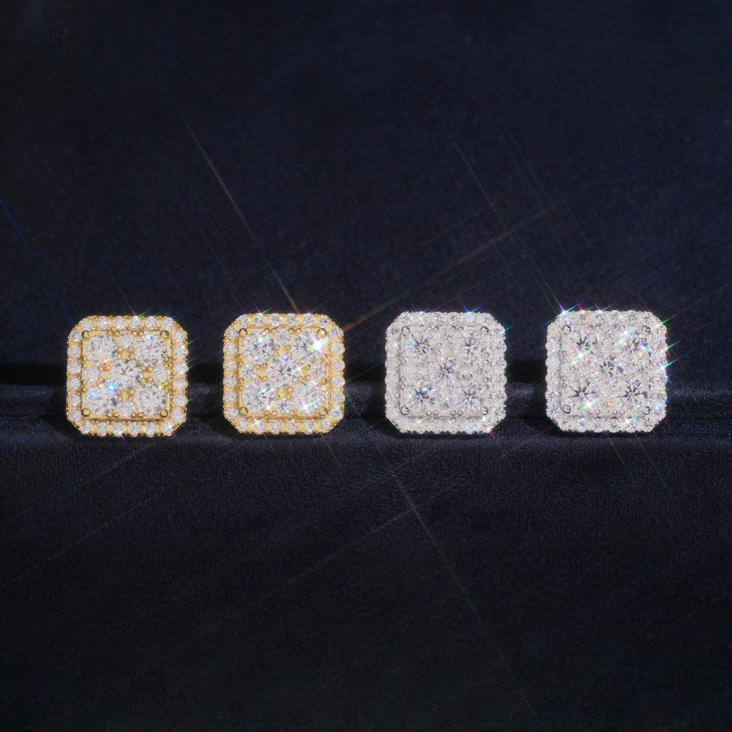 Square Cluster Studs | 925 Silver | VVS Moissanite | Passes Diamond Tester