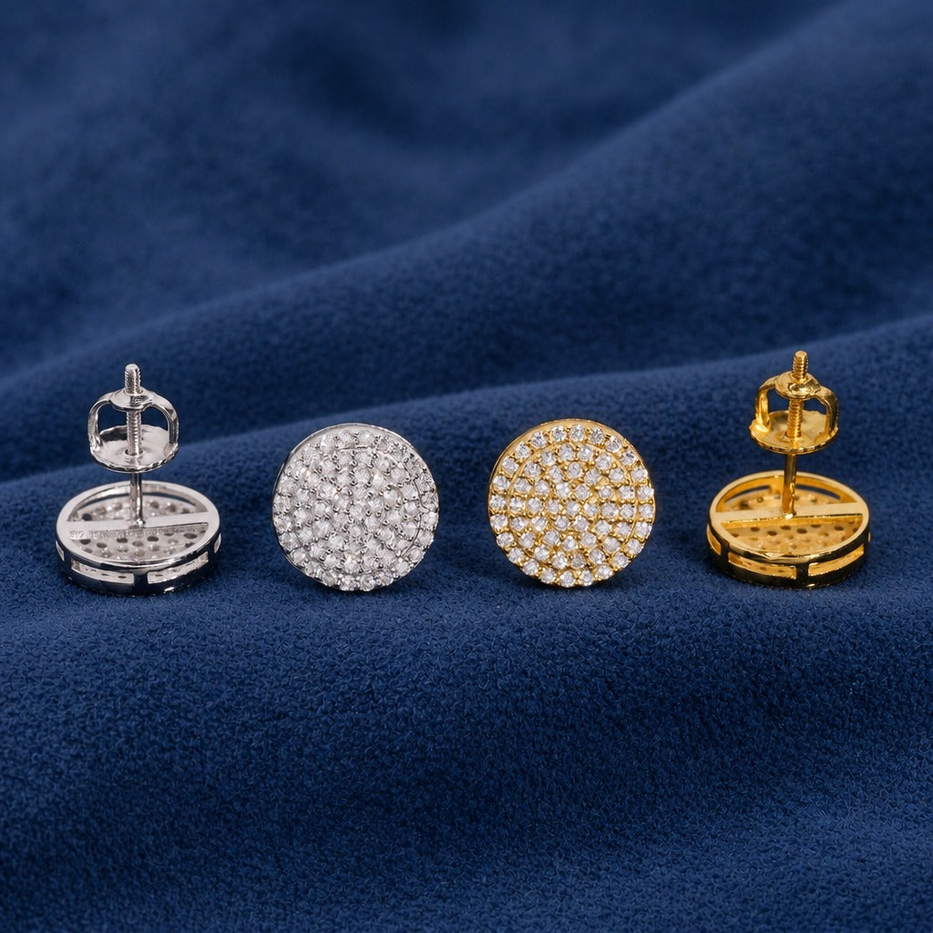 Moon Cluster Studs showing the 10mm face and secure screwback posts, 925 silver
