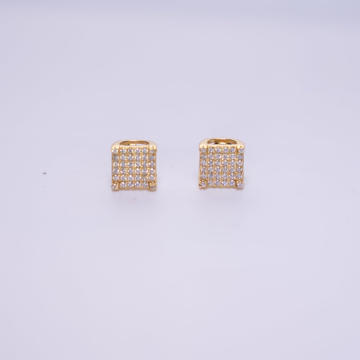 8mm Square Iced Out Gold Studs | VVS