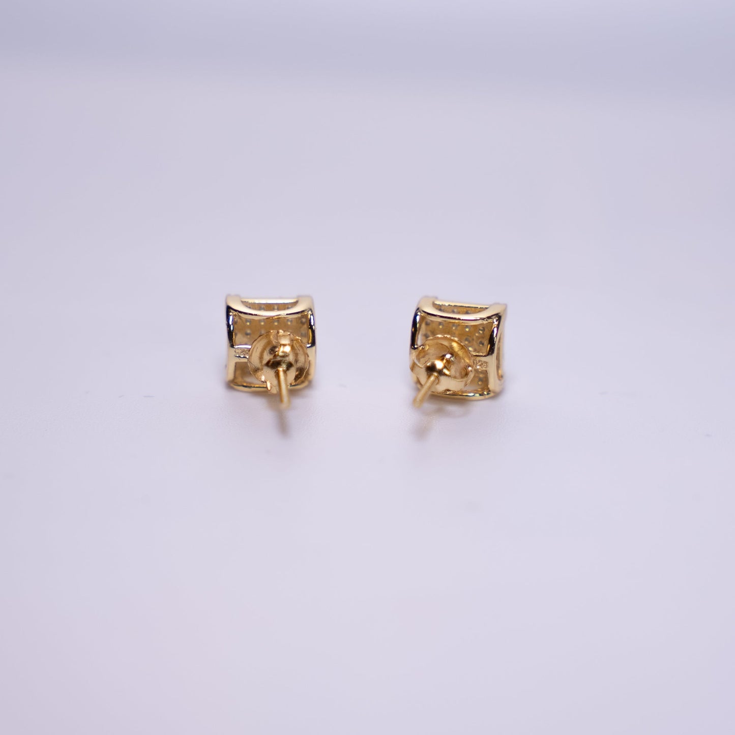 8mm Square Iced Out Gold Studs | VVS