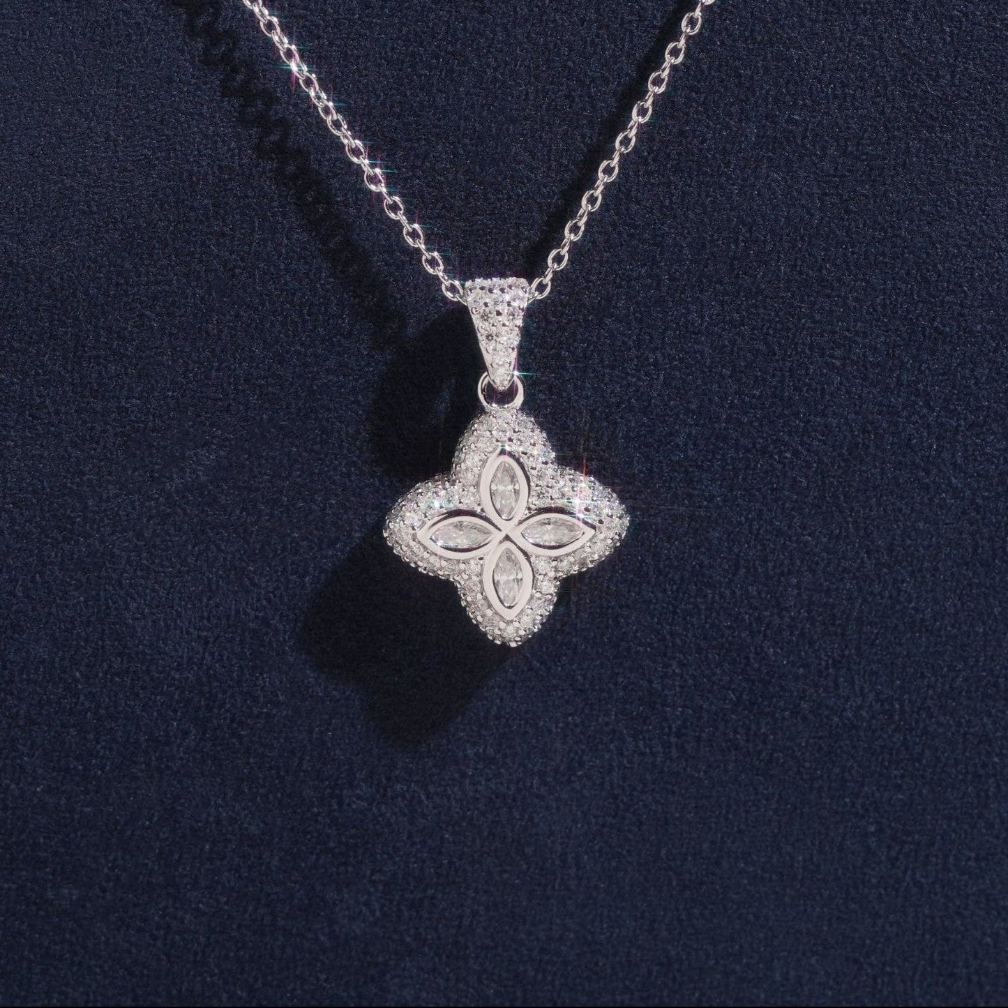 Four Leaf Clover Necklace | 925 Silver | VVS Moissanite | Passes Diamond Tester