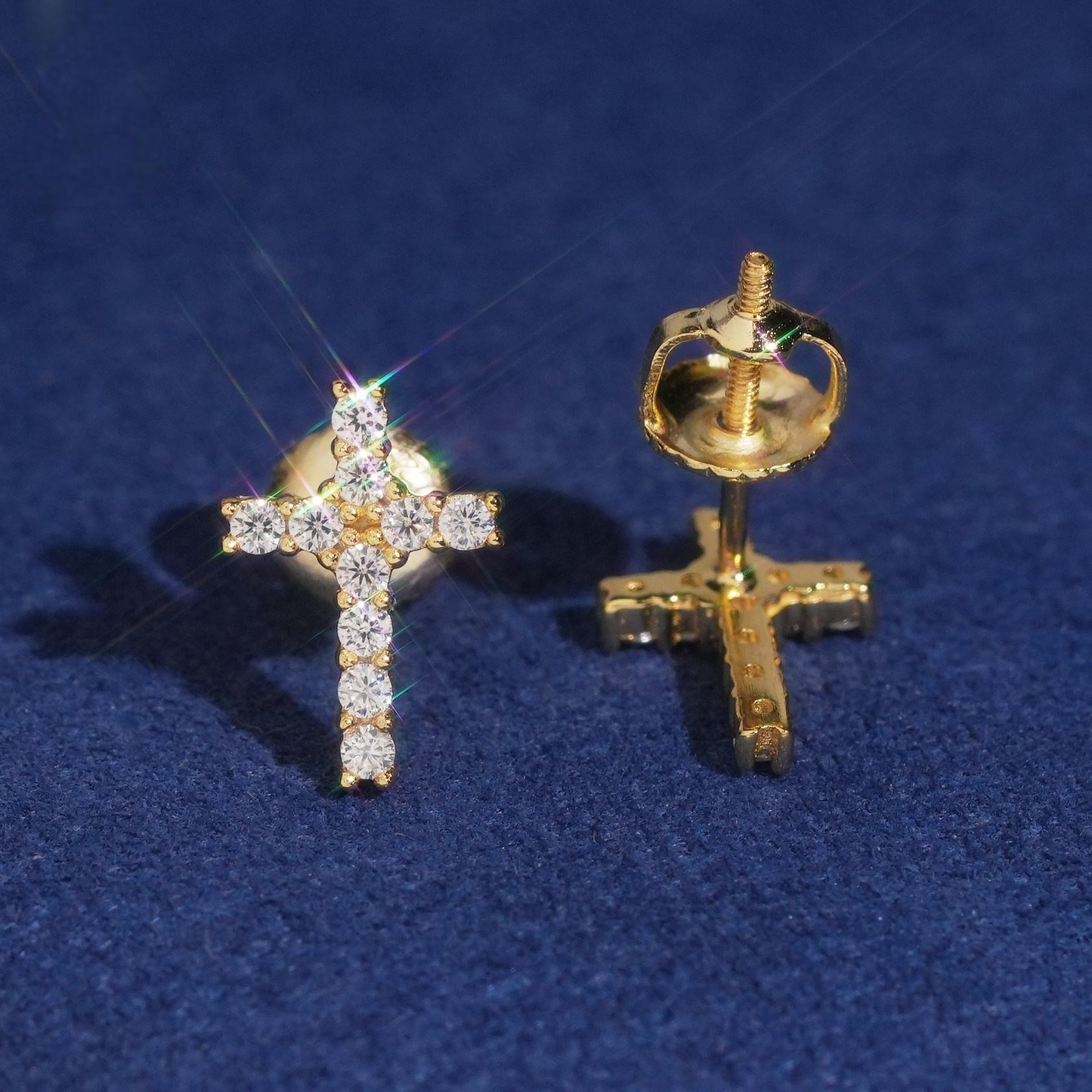 Cross Stud Earrings | 925 Silver | VVS Moissanite | Passes Diamond Tester