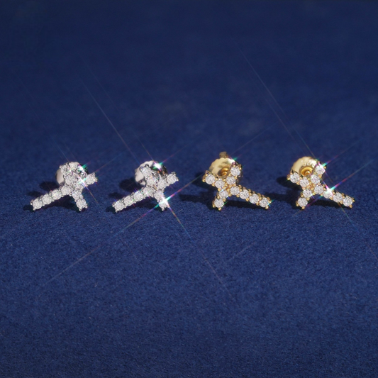 Cross Stud Earrings | 925 Silver | VVS Moissanite | Passes Diamond Tester
