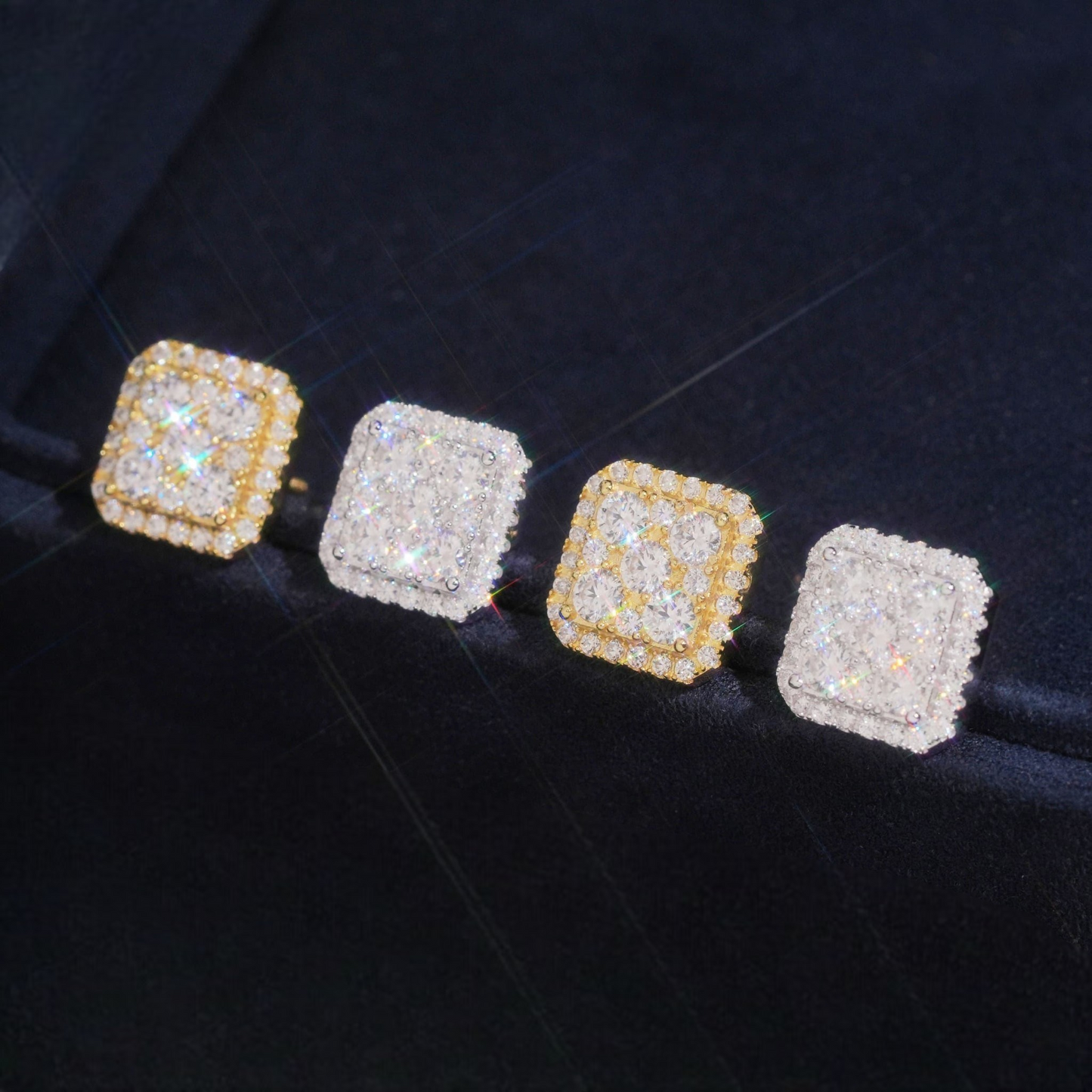 Square Cluster Studs | 925 Silver | VVS Moissanite | Passes Diamond Tester