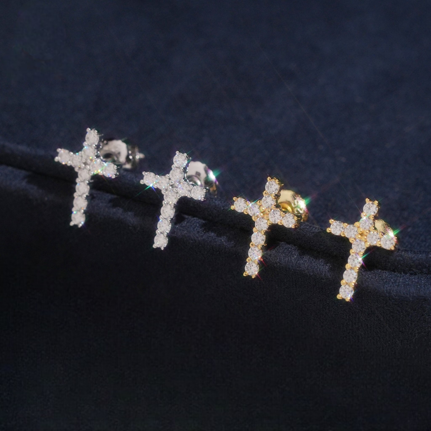 Cross Stud Earrings | 925 Silver | VVS Moissanite | Passes Diamond Tester
