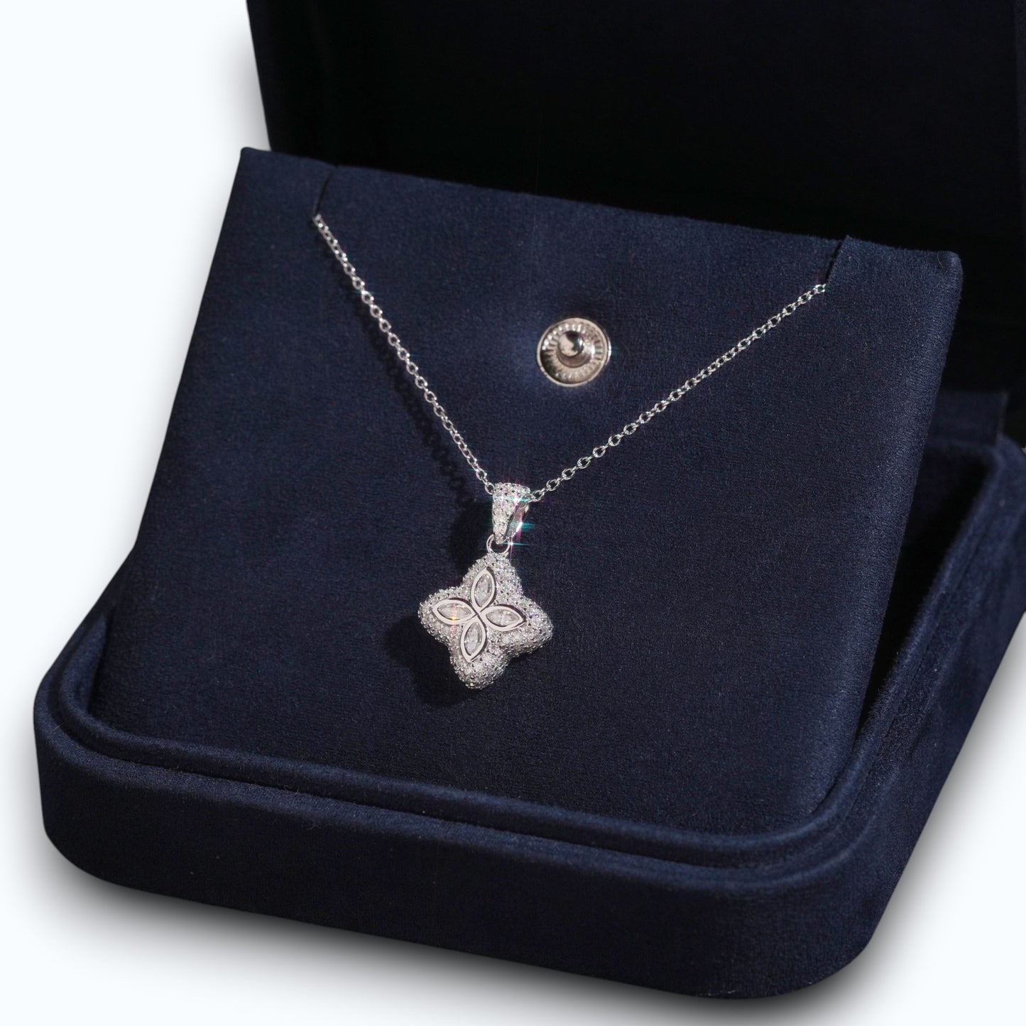 Four Leaf Clover Necklace | 925 Silver | VVS Moissanite | Passes Diamond Tester