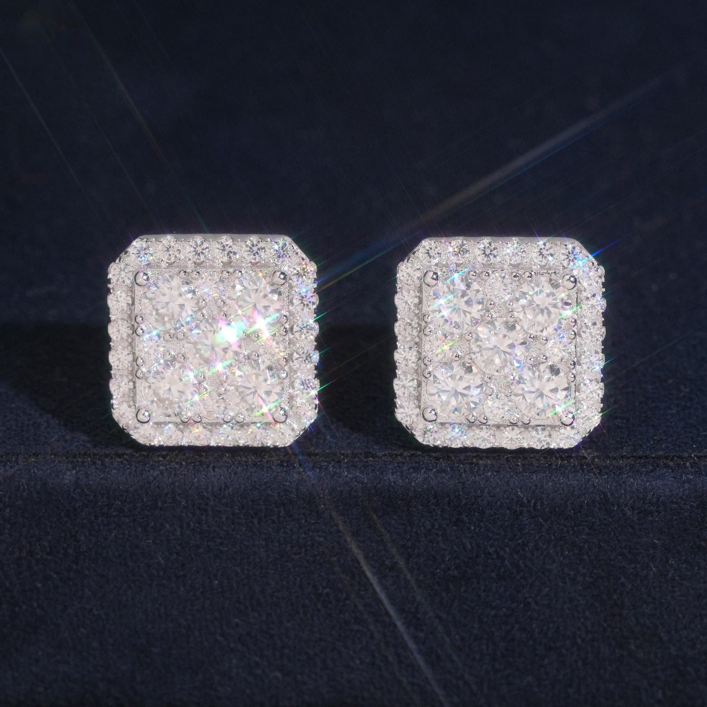 Square Cluster Studs | 925 Silver | VVS Moissanite | Passes Diamond Tester