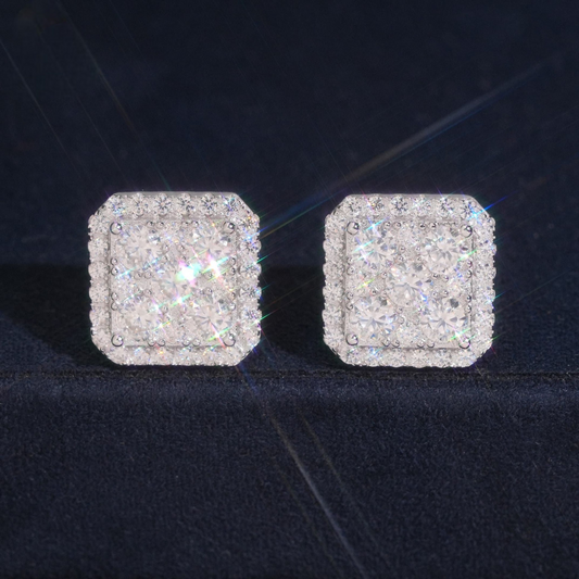 Square Cluster Studs | 925 Silver | VVS Moissanite | Passes Diamond Tester