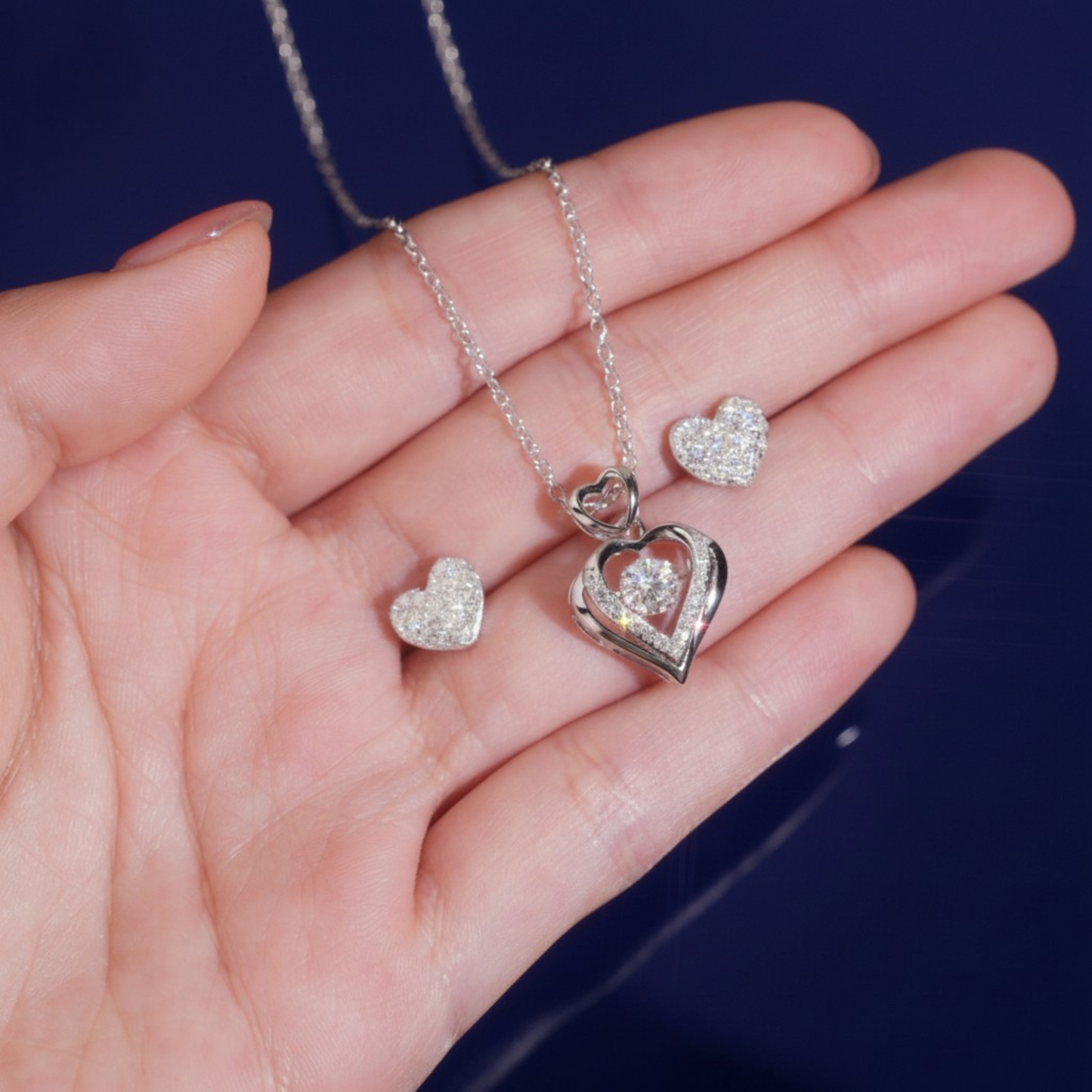 Beating Heart Set | 925 Silver | VVS Moissanite | Passes Diamond Tester