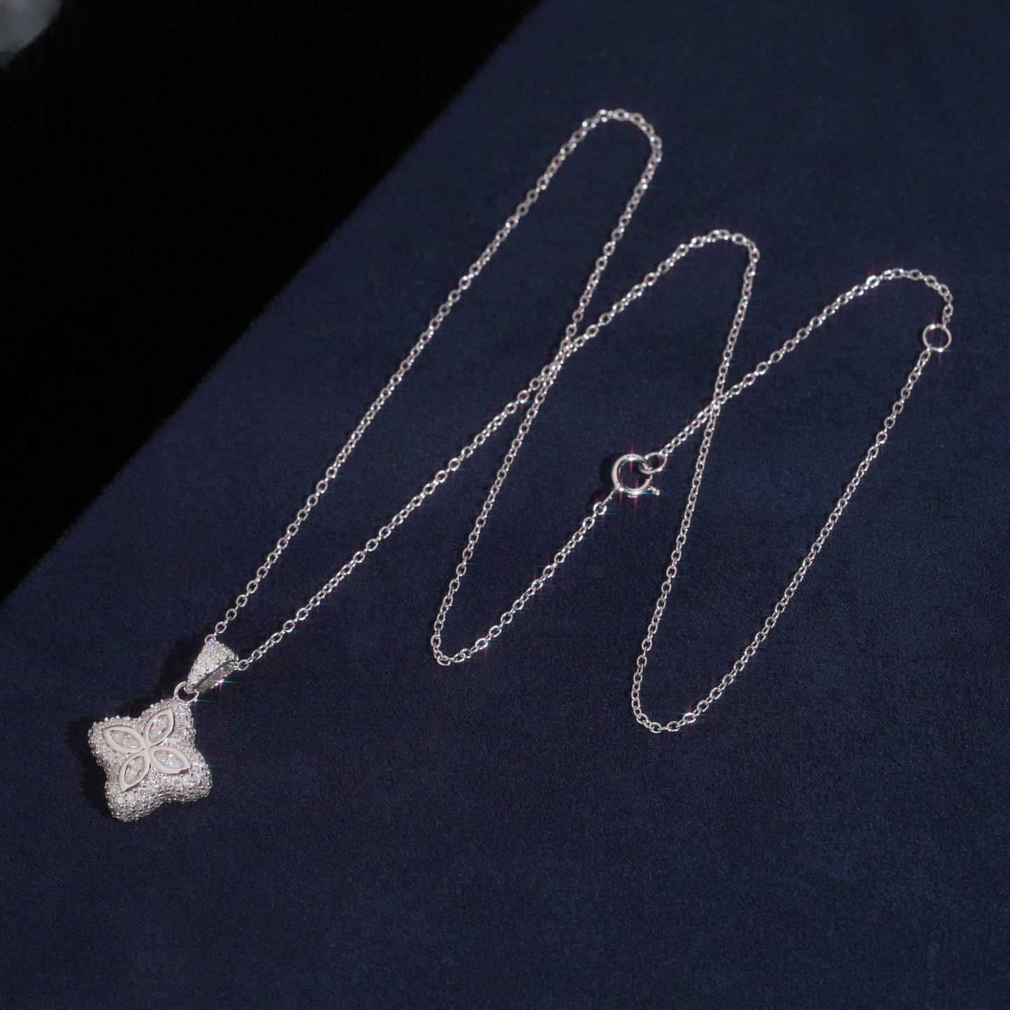 Four Leaf Clover Necklace | 925 Silver | VVS Moissanite | Passes Diamond Tester