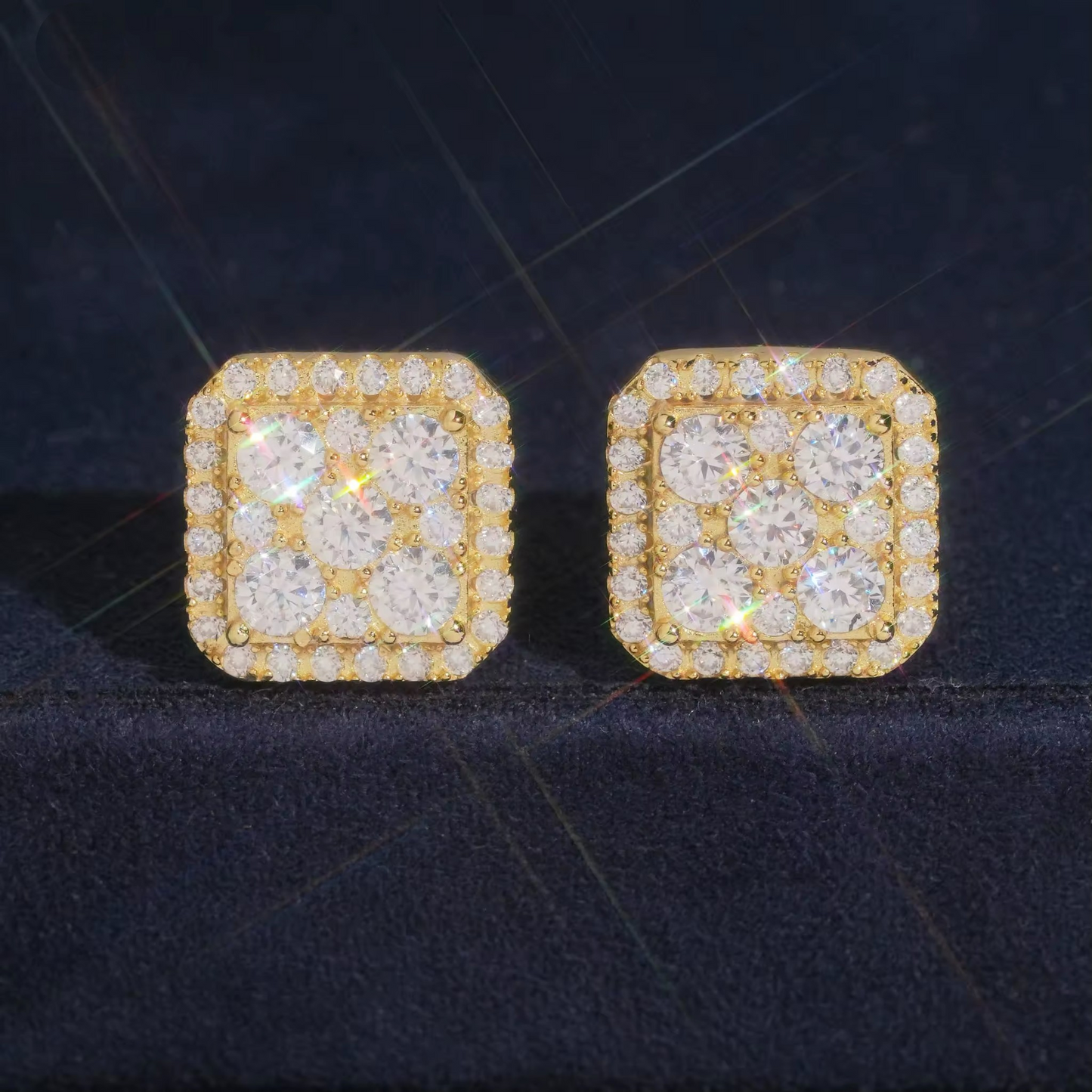 Square Cluster Studs | 925 Silver | VVS Moissanite | Passes Diamond Tester
