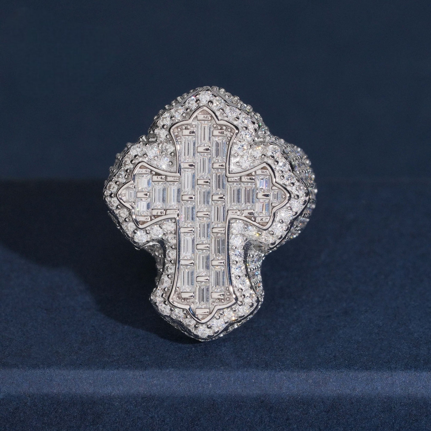 Baguette Cross Ring | 925 Silver | VVS Moissanite | Passes Diamond Tester