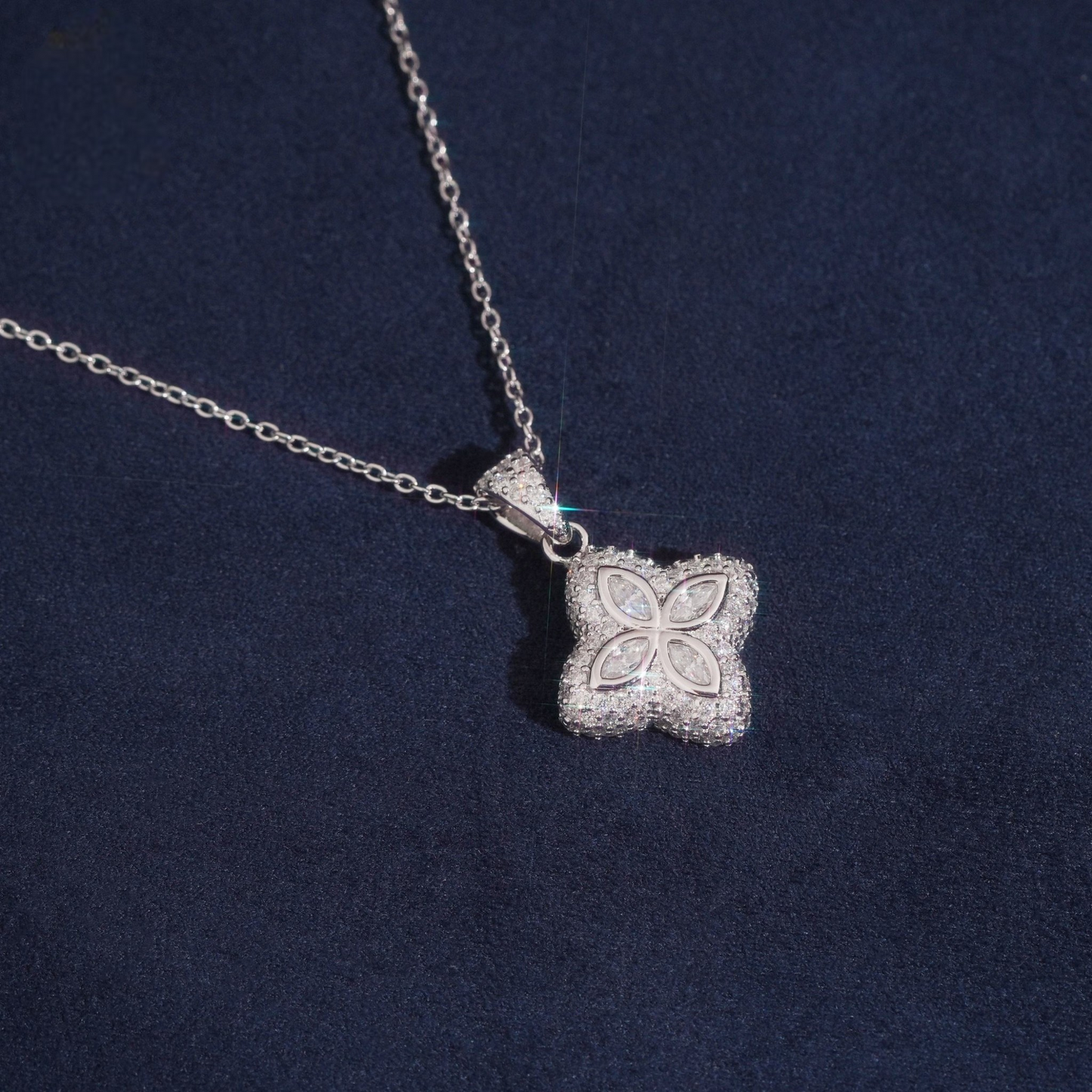 Four Leaf Clover Necklace | 925 Silver | VVS Moissanite | Passes Diamond Tester
