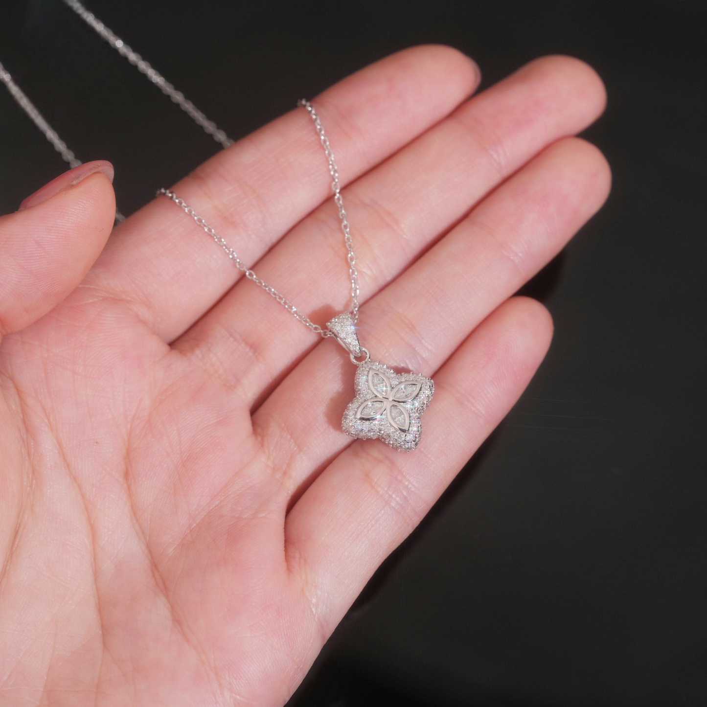 Four Leaf Clover Necklace | 925 Silver | VVS Moissanite | Passes Diamond Tester