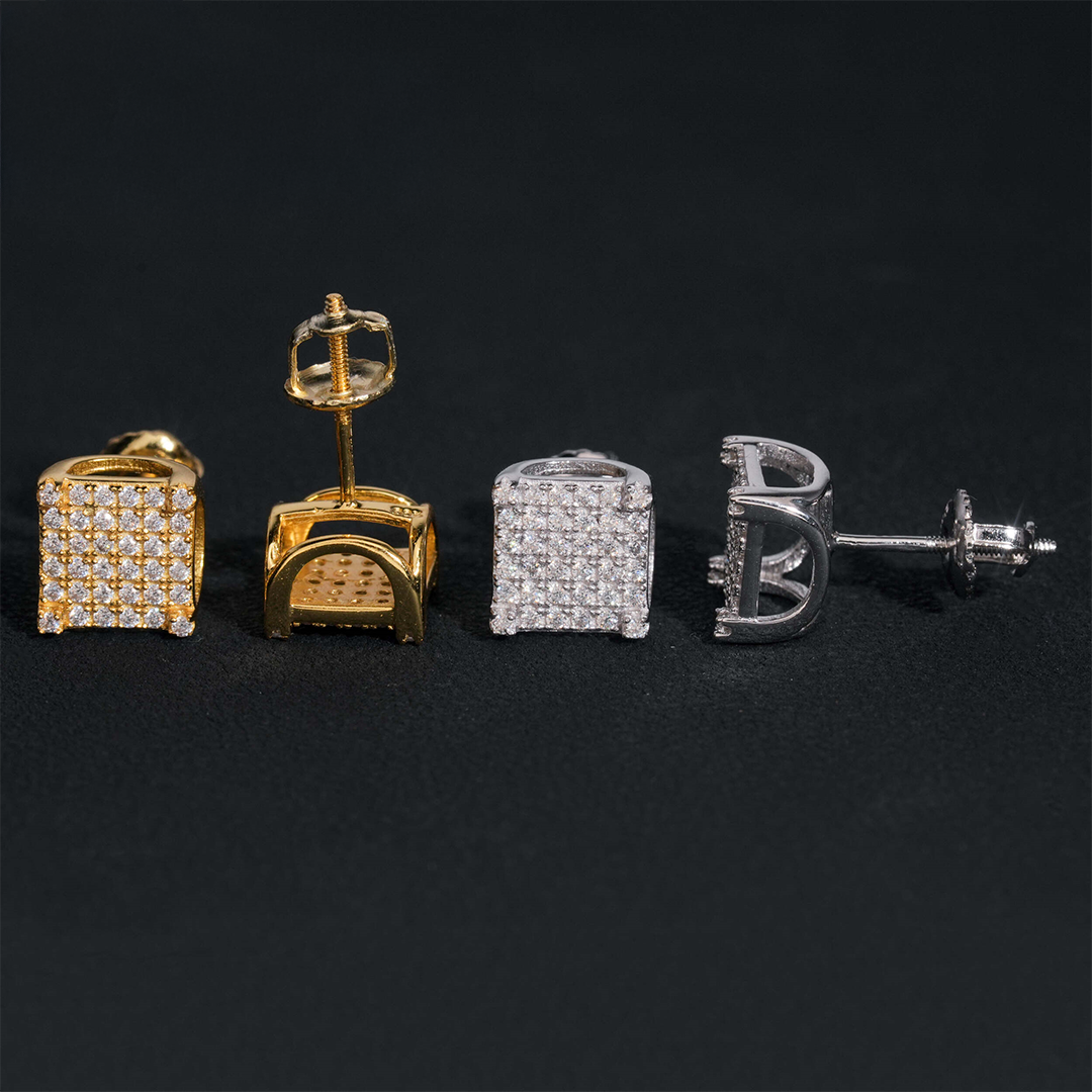 8mm Square Iced Out Gold Studs | VVS