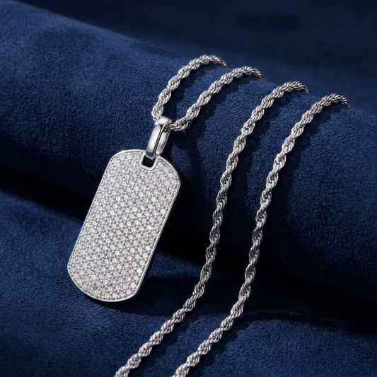 Iced Out Dog Tag Pendant 925 Silver VVS Moissanite