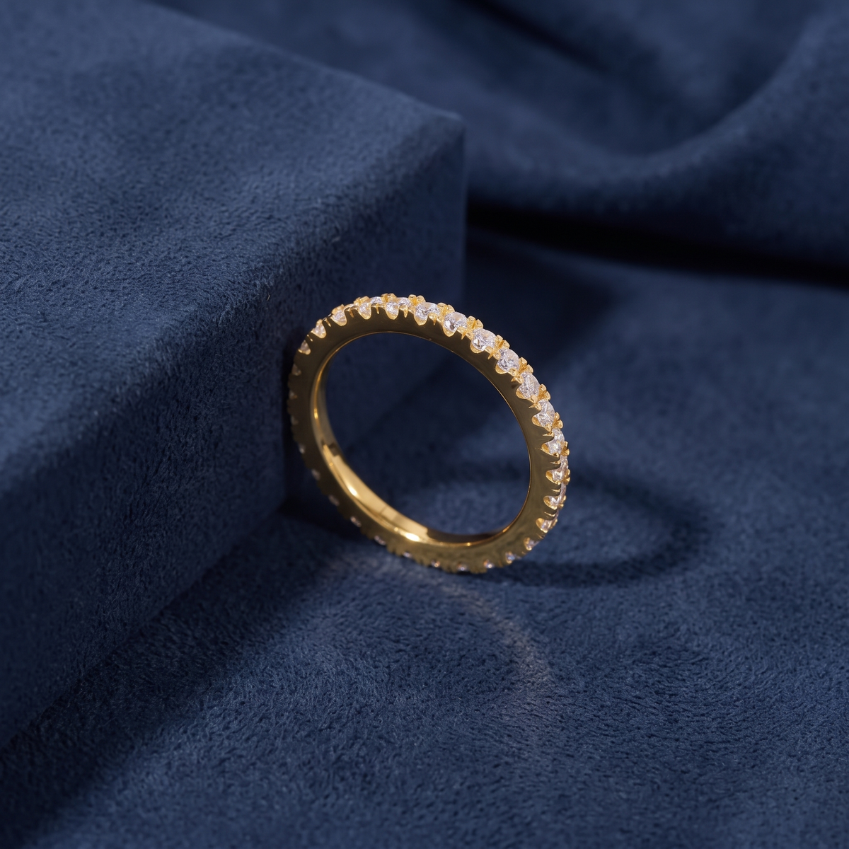 2mm gold eternity band ring in 925 silver with stones set all the way around