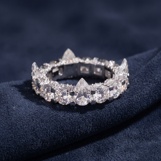 5mm pear cut eternity band in 925 silver with alternating pear and round moissanite